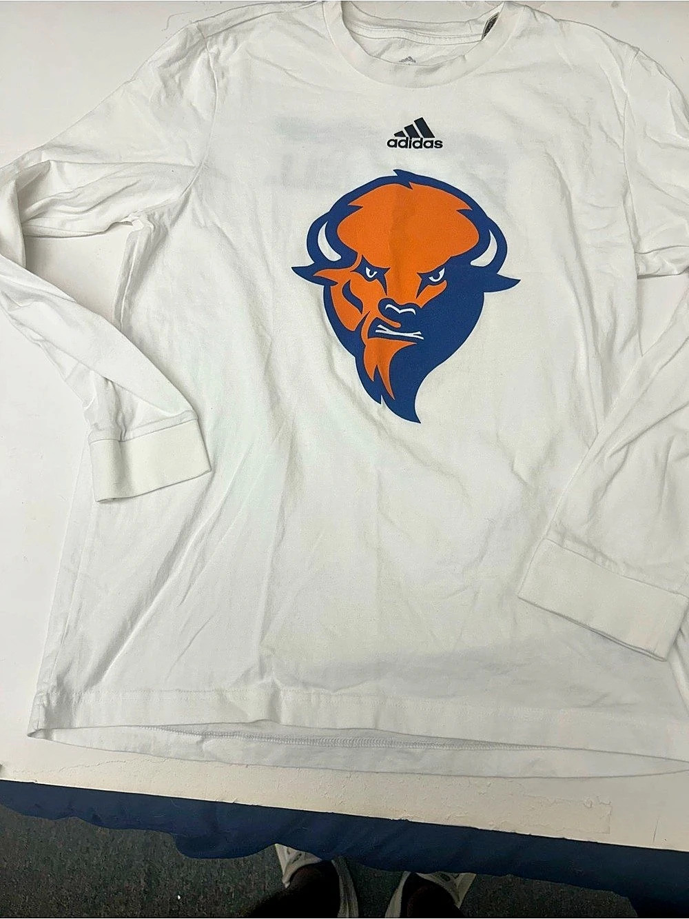 adidas Bucknell Bison Long Sleeve Tee White Size Medium